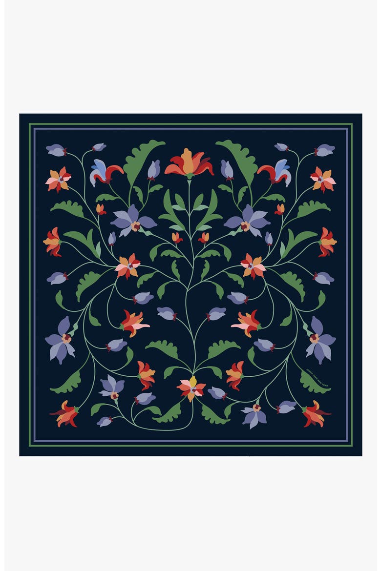 Navy Vine Double Sided Silk Scarf, Main, color, Blue