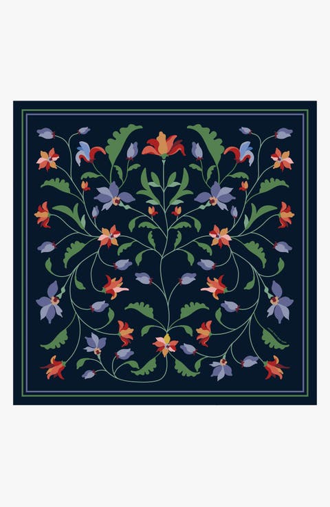 Navy Vine Double Sided Silk Scarf