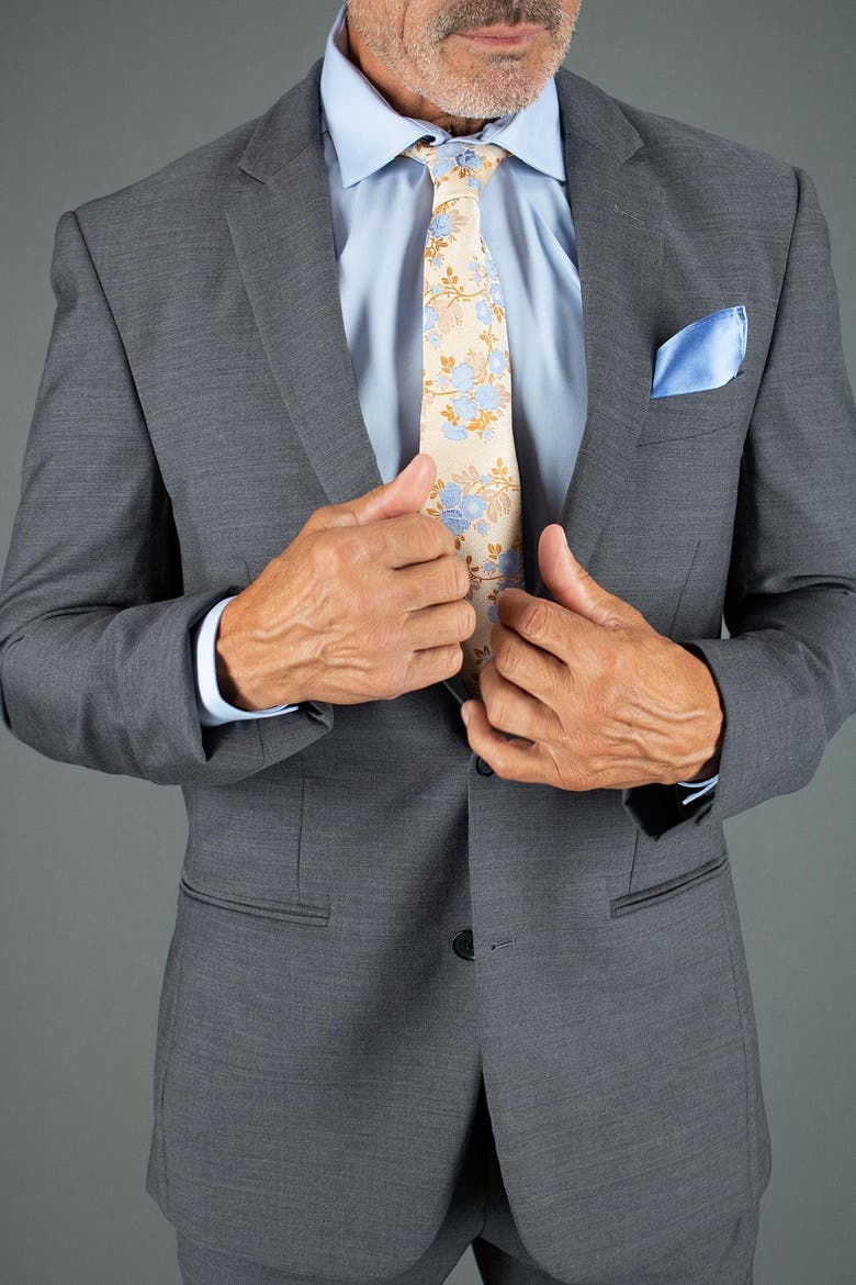Big & Tall Florian Silk Novelty Necktie, Alternate, color, Yellow and Light Blue