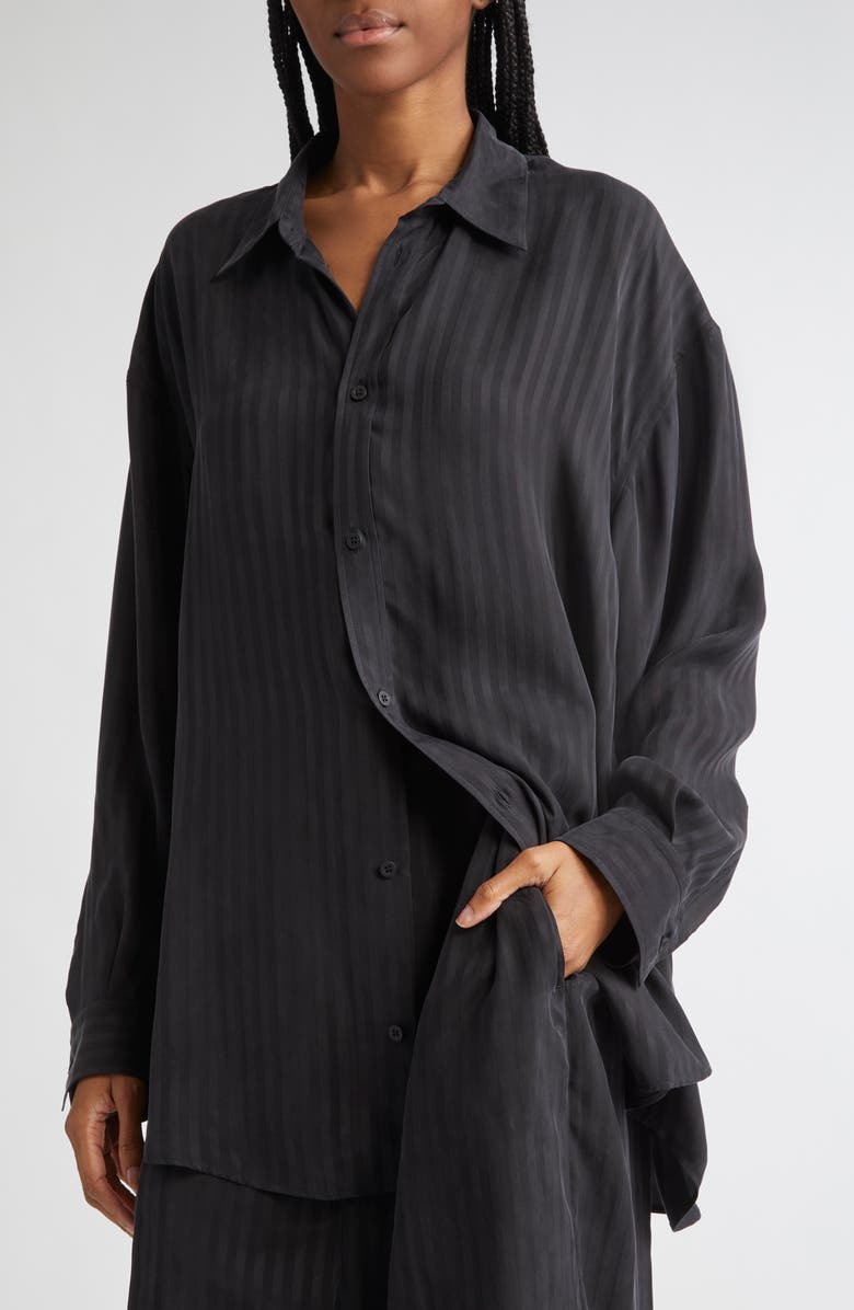 Balenciaga Fluid Stripe Button-Up Shirt, Alternate, color, Black
