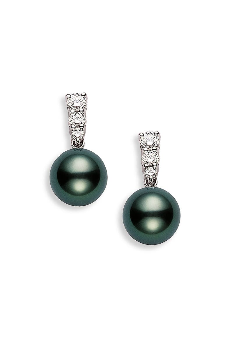 Mikimoto 'Morning Dew' Black South Sea Cultured Pearl & Diamond Earrings, Main, color, 
