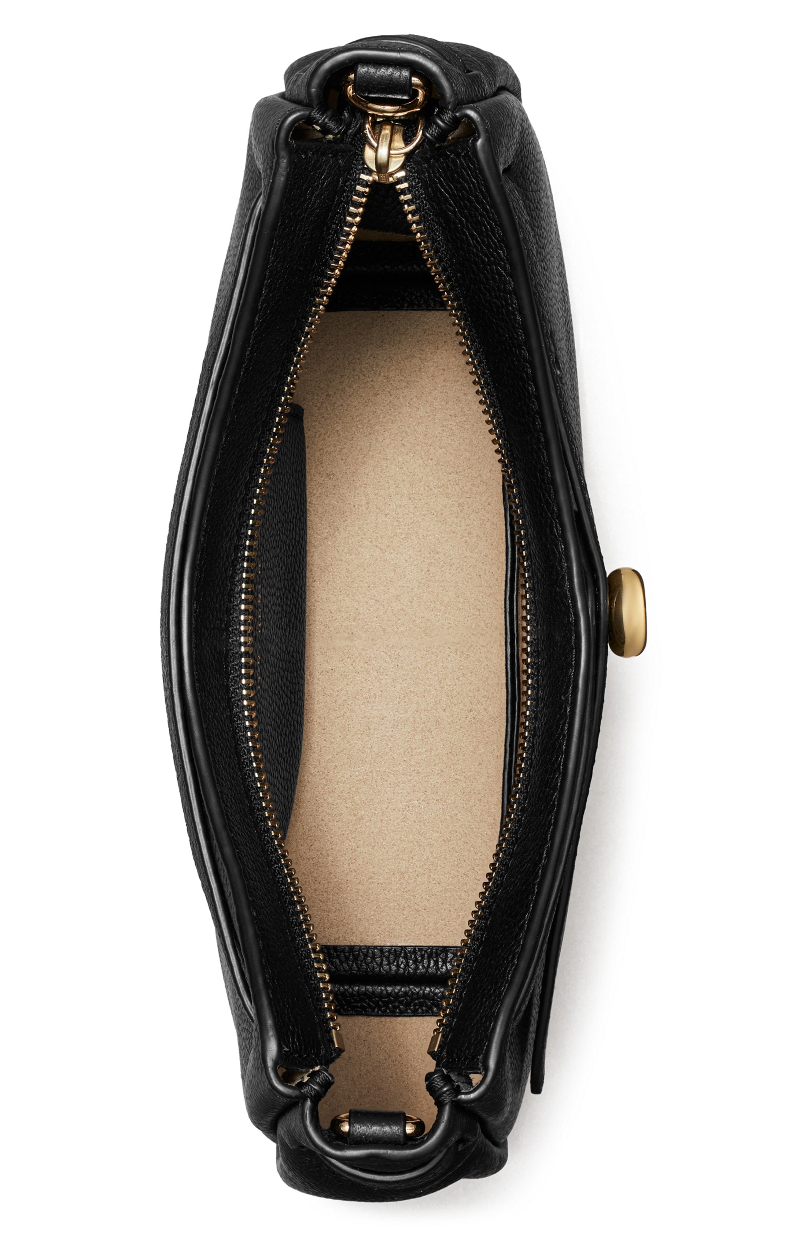 Tory Burch Romy Zip Top Leather Crossbody Bag, Alternate, color, Black