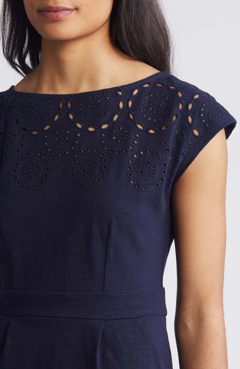Boden Florrie Broderie Anglaise Cap Sleeve Jersey Dress, Alternate, color, 