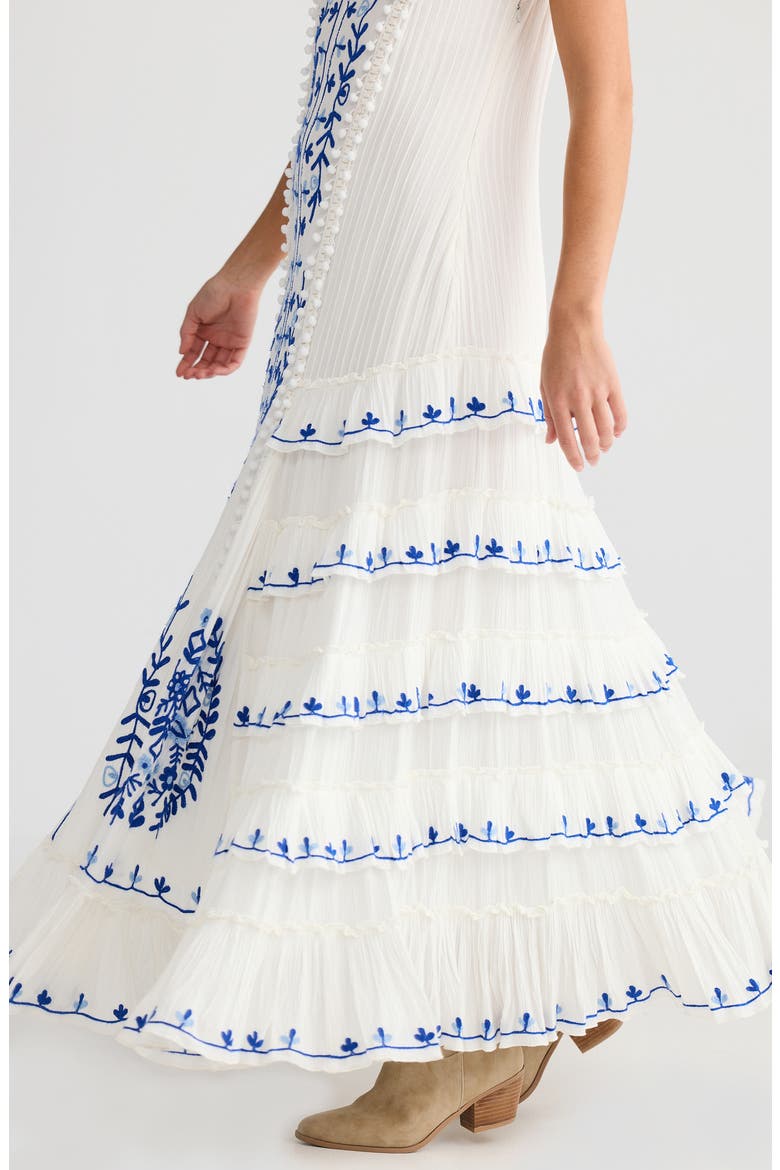 Sadira Embroidered Sleeveless Maxi Dress, Alternate, color, WHITE W BLUE