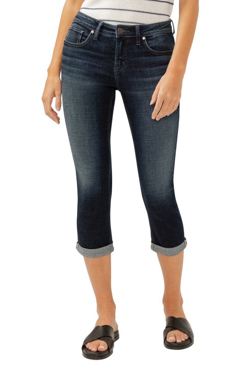 Silver Jeans Co. Elyse Curvy Mid Rise Capri Jeans, Main, color, Indigo