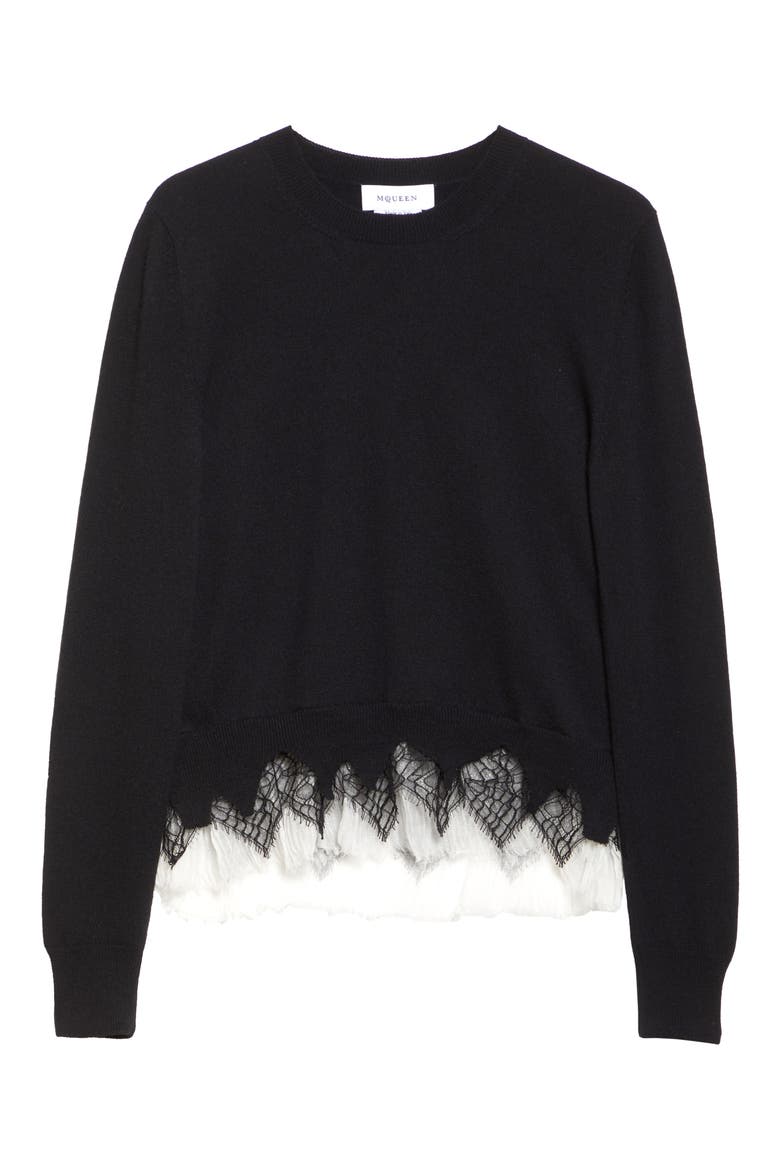 Cobweb Lace Wool & Cashmere Sweater, Alternate, color, BLACK