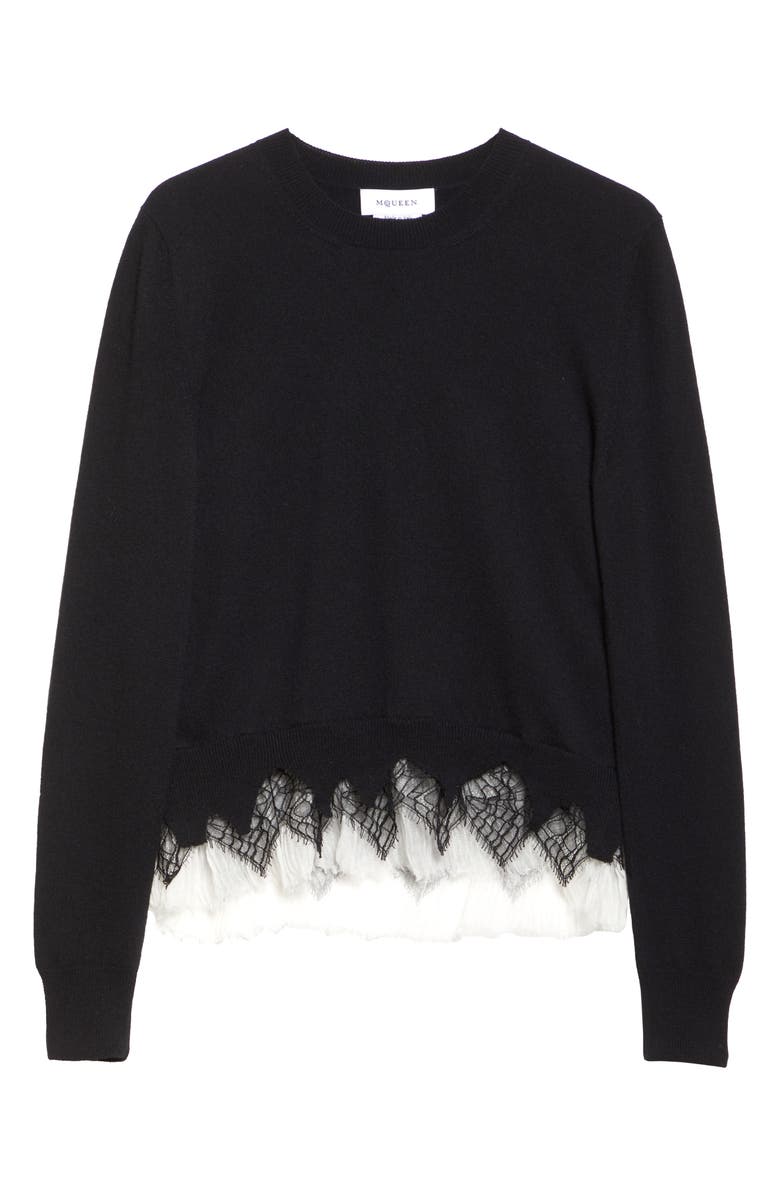 McQueen Cobweb Lace Wool & Cashmere Sweater, Alternate, color, Black
