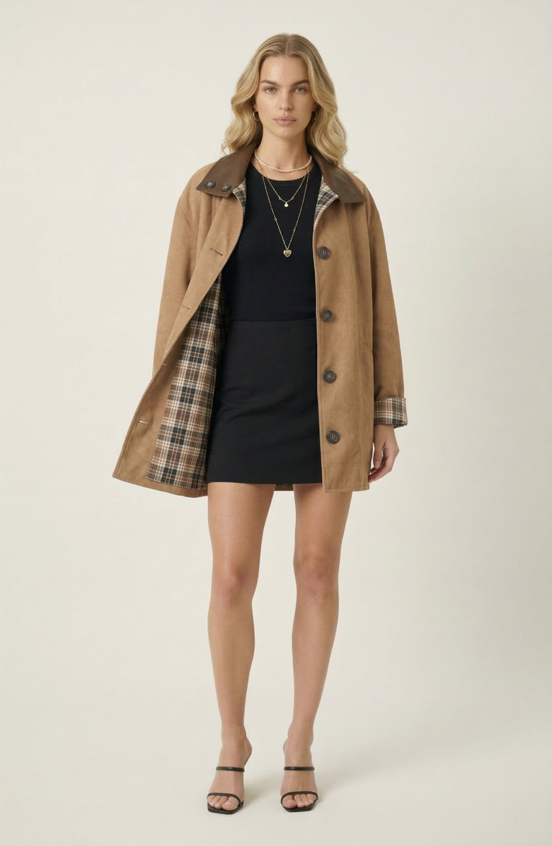 Modenaire Reversible Plaid Jacket, Alternate, color, Camel / Plaid