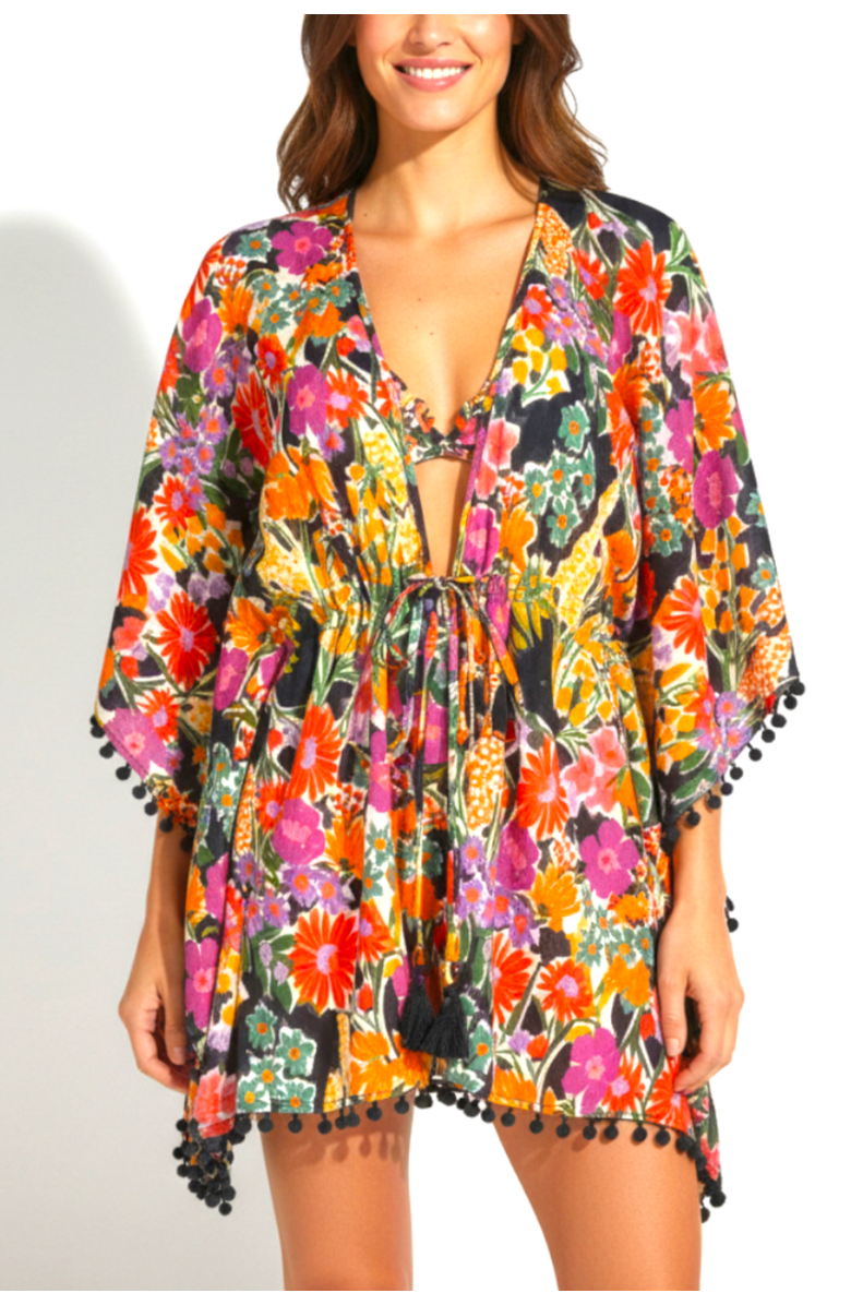 Change of Scenery Audrey Short Drawstring Caftan Cover-Up, Main, color, Gardenia