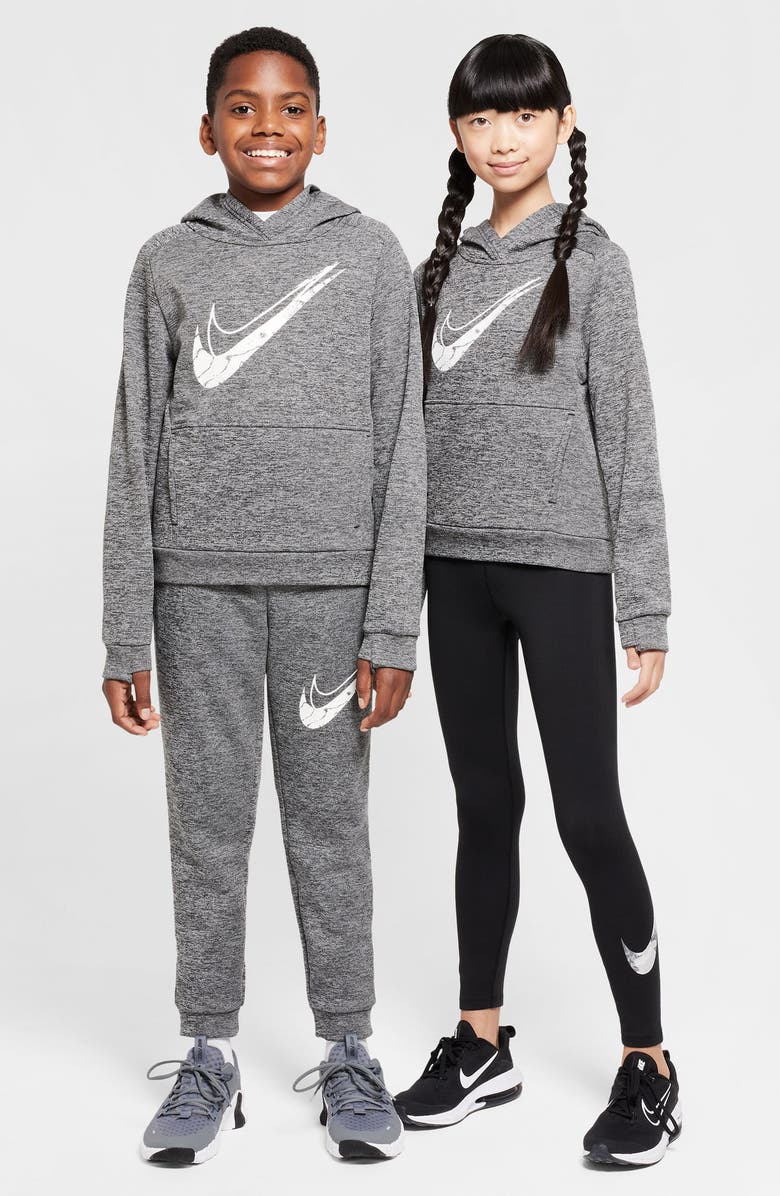 Nike Kids' Sportswear Swoosh Therma-FIT Hoodie, Alternate, color, Black/ Smoke Grey/ White