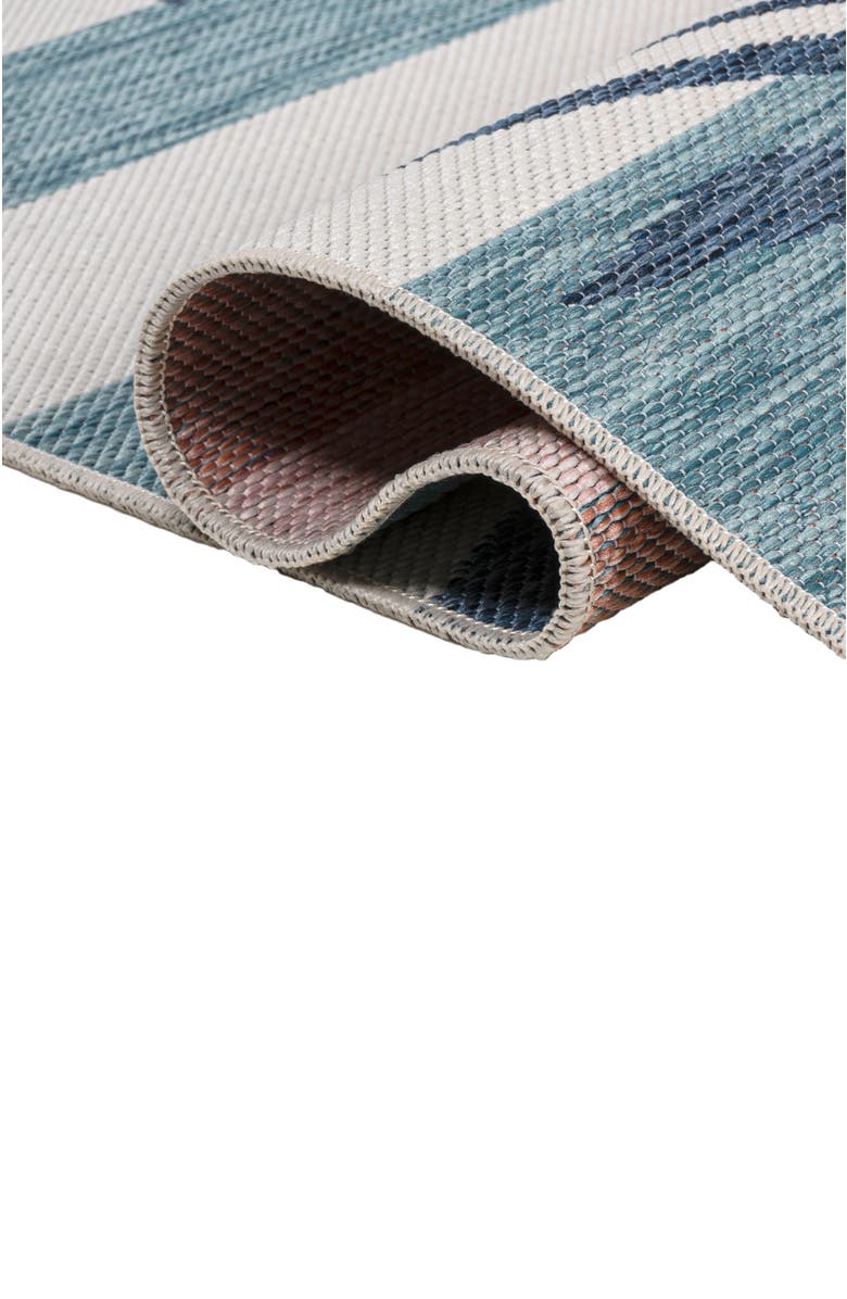 JONATHAN Y Veronica Classic Beach Stripe and Palm Leaf Indoor/Outdoor Area Rug, Alternate, color, Navy/Cream