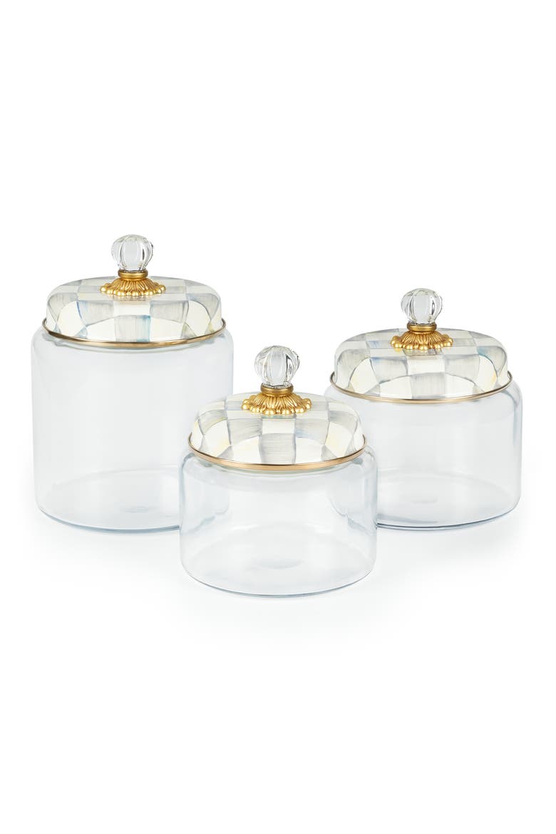 Sterling Check Small Kitchen Canister, Main, color, GREY/ WHITE