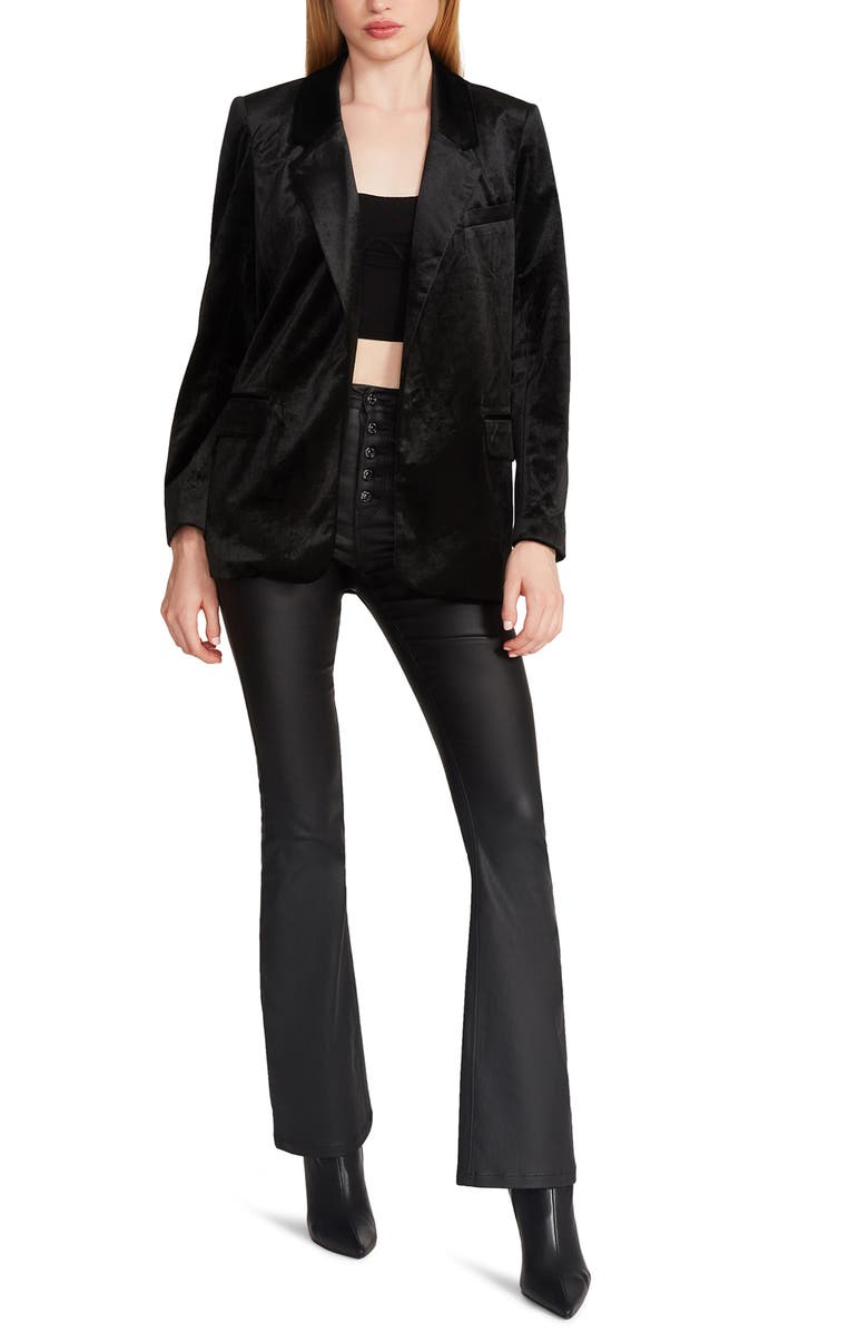 Steve Madden Velvet Open Front Longline Blazer, Alternate, color, 