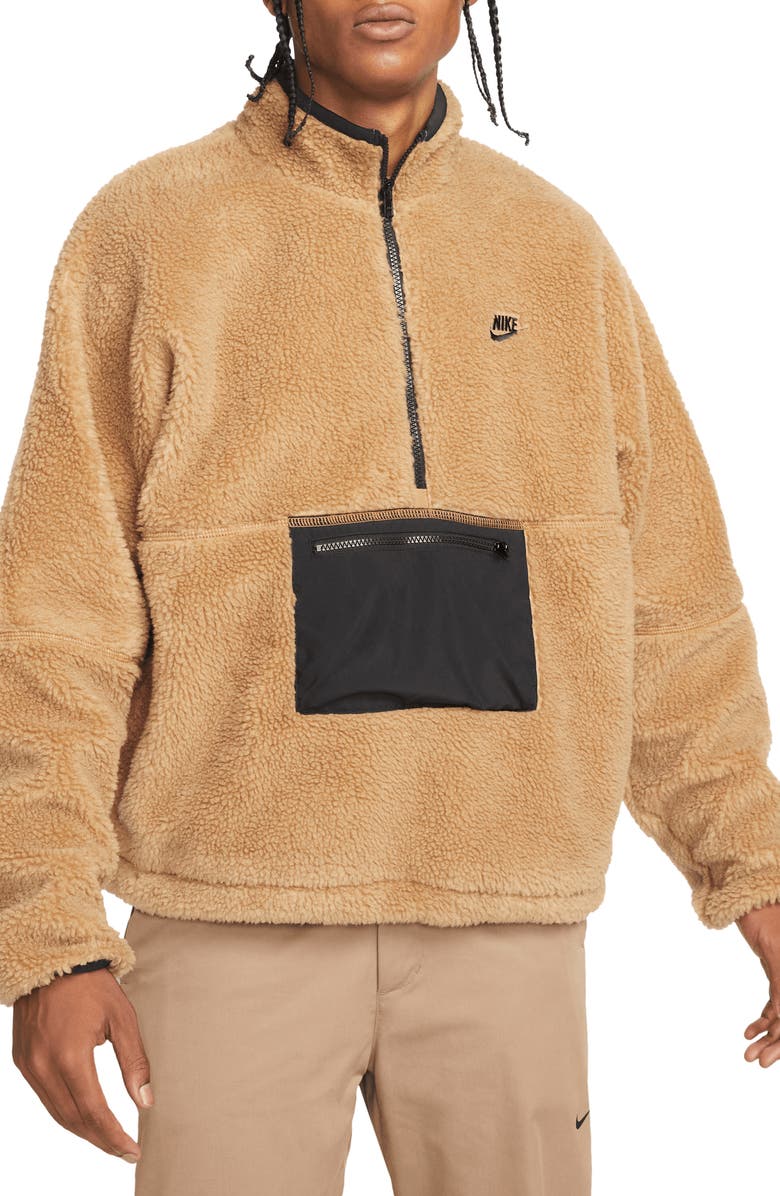 Nike Club Fleece+ Half-Zip Winterized Anorak, Main, color, Dark Driftwood/ Black/ Black