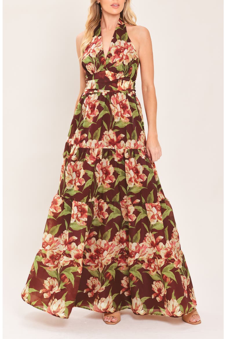 Printed Maxi Halter Dress, Alternate, color, BURGUNDY