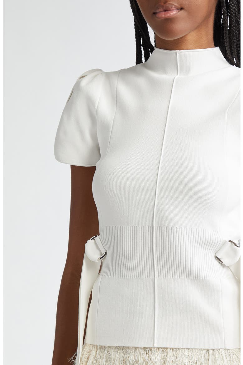 Puff Sleeve Mock Neck Rib Top, Alternate, color, IVORY