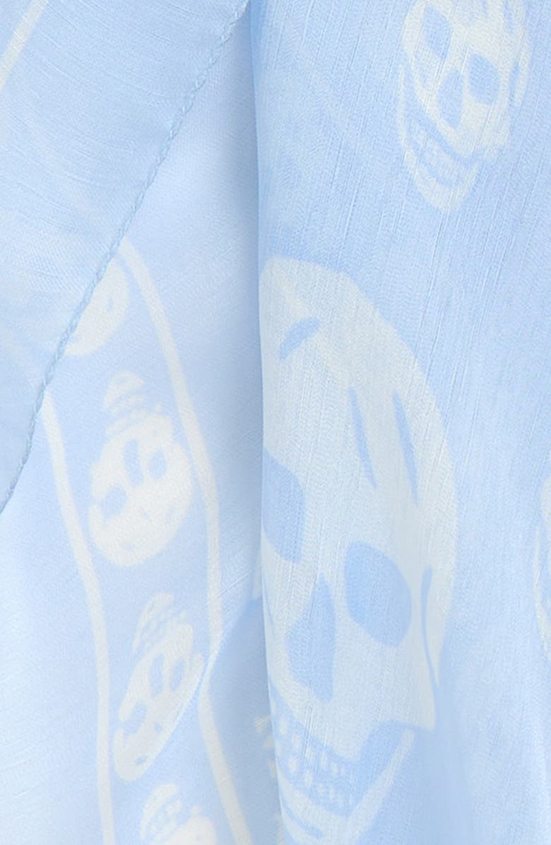 McQueen Skull Print Silk Scarf, Alternate, color, Iceblue/ White