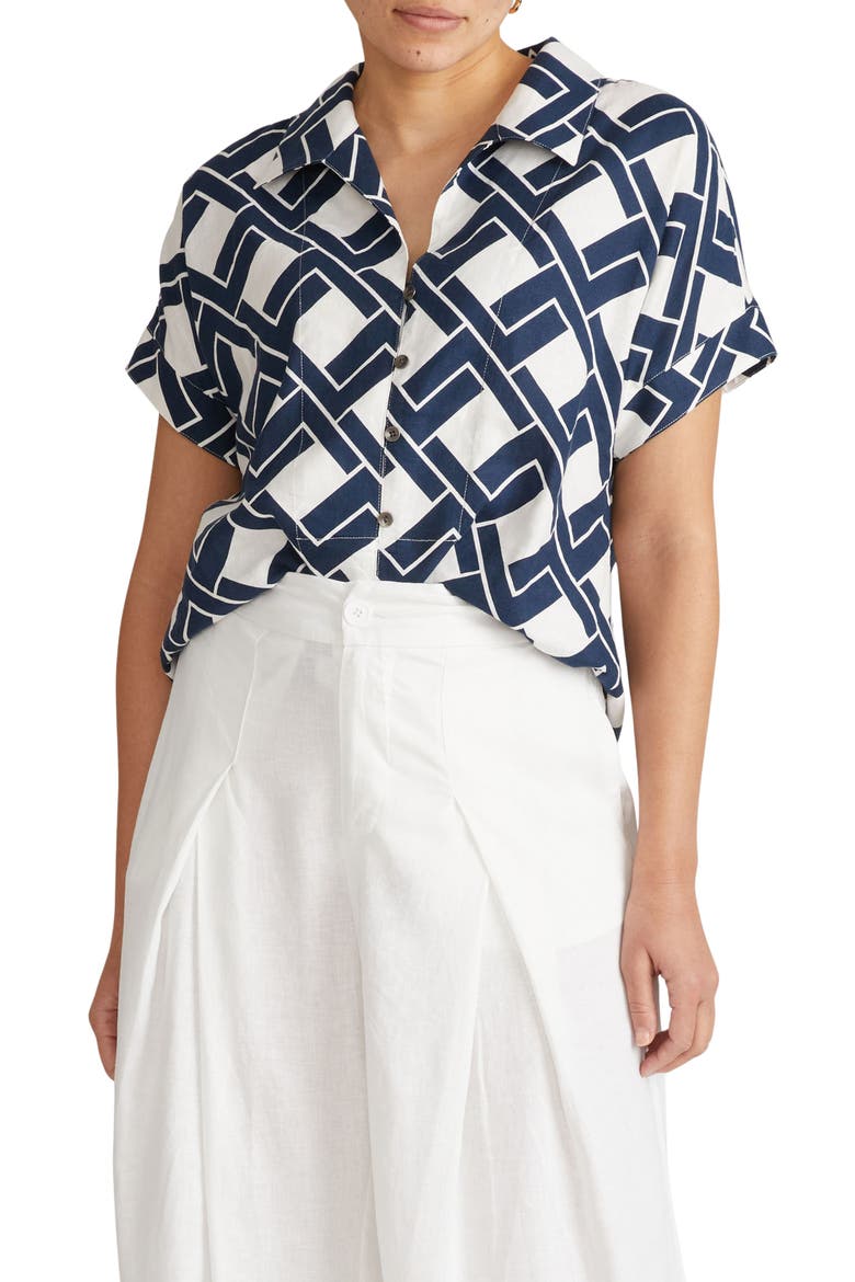 Sandy Print Linen Blend Button-Up Shirt, Main, color, GEOMETRICA PRINT