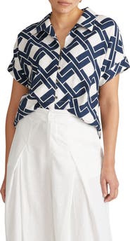 Universal Standard Sandy Print Linen Blend Button-Up Shirt