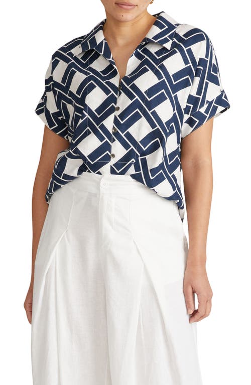 Universal Standard Sandy Print Linen Blend Button-up Shirt In Blue