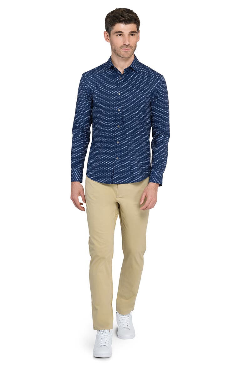 Trim Fit Neat Performance Button-Up Shirt, Alternate, color, NAVY