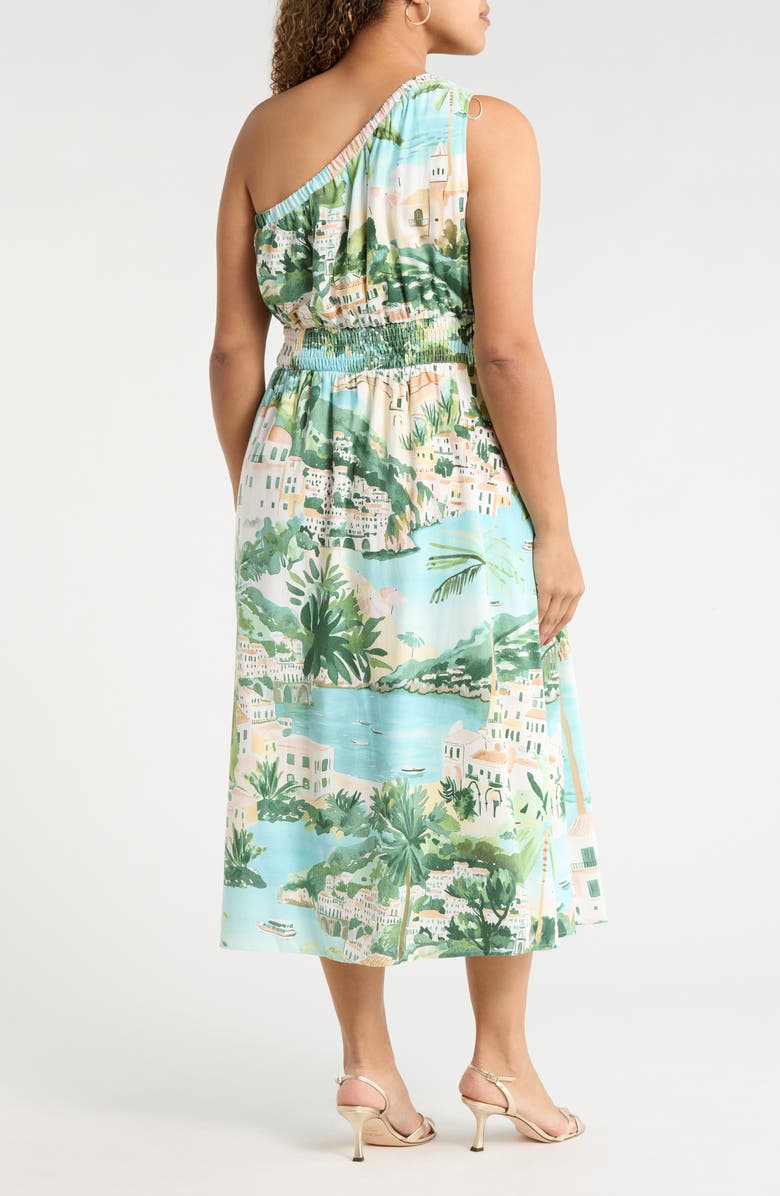 SUGARLIPS Piti Town Islay Smocked Midi Dress, Alternate, color, Aqua-Multi