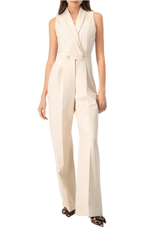 Ivonne Double Breasted Shawl Collar Jumpsuit In Neutral