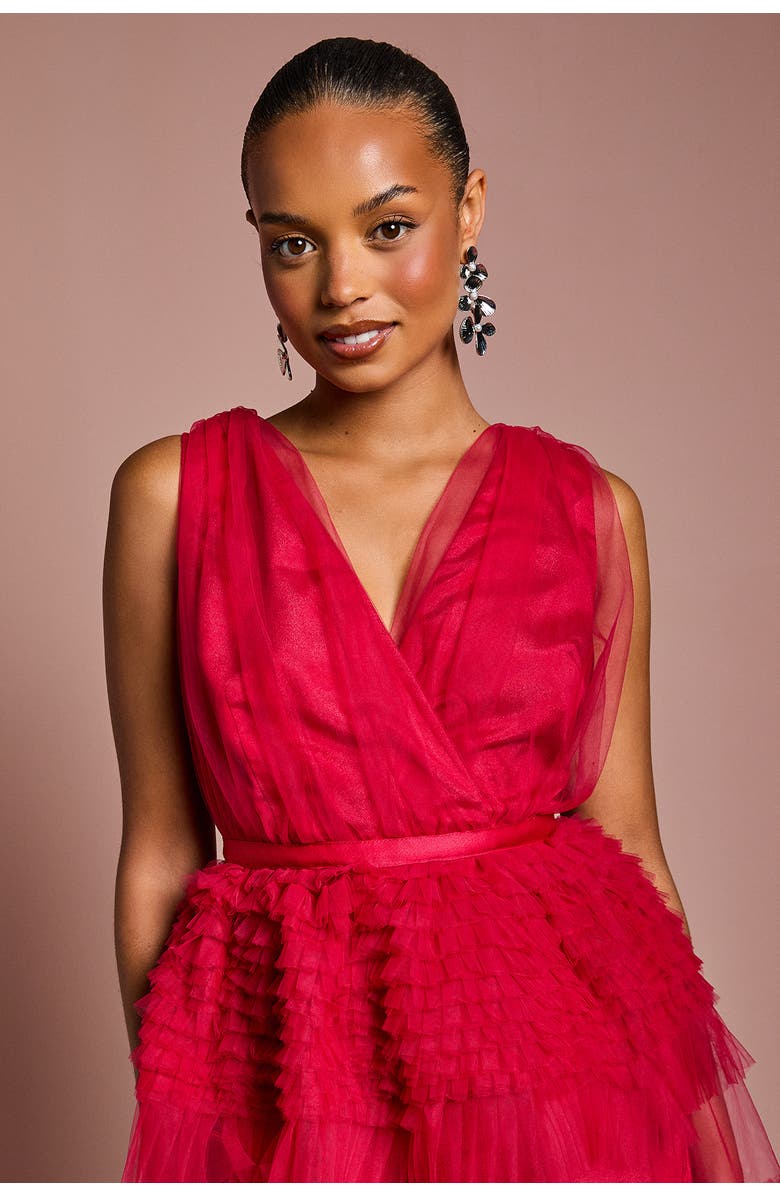 Coast Petite Sleeveless Mesh Tiered Maxi Dress, Alternate, color, Raspberry