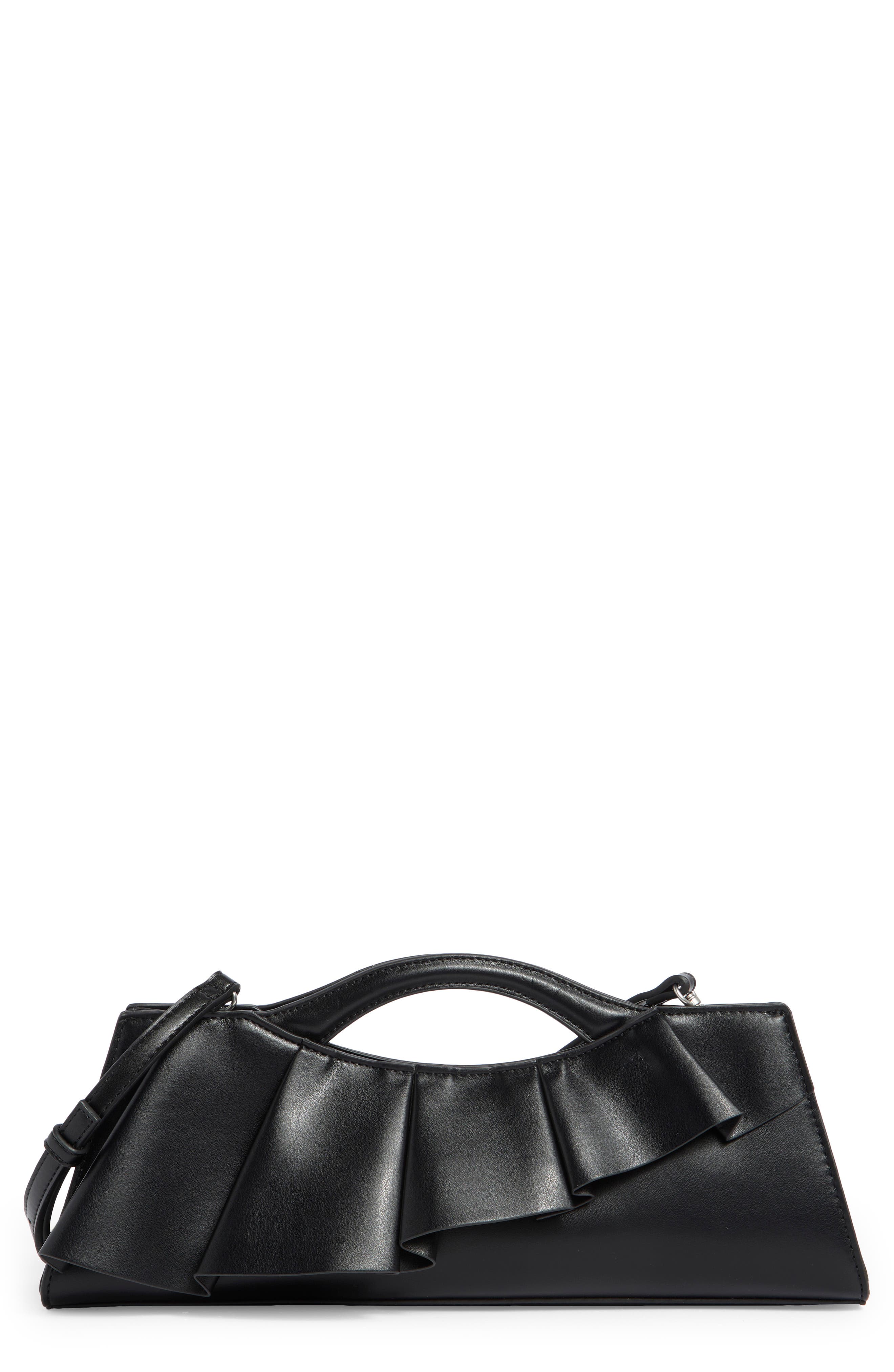 BCBG Ruffle East/West Clutch, Main, color, Black