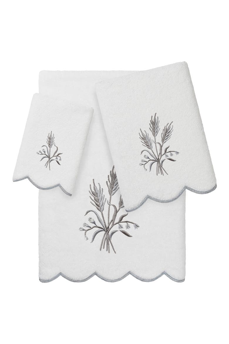 3-Piece Whitney Embroidered Turkish Cotton Towel Set, Main, color, WHITE/ GRAY