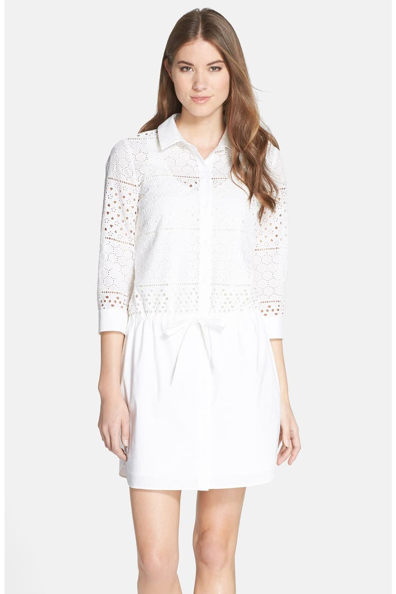 by Cynthia Steffe 'Dee' Eyelet Cotton Shirtdress, Main, color, LILY WHITE