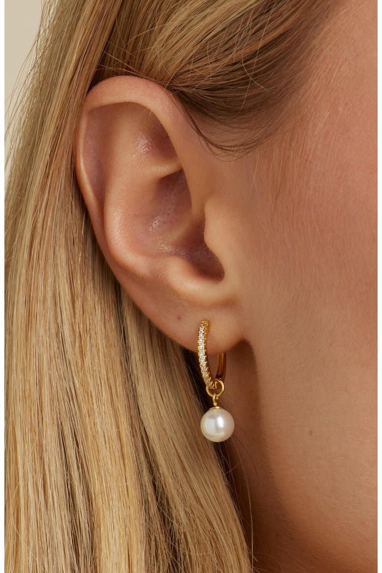 Perfectly Poised Pearl Hoops, Alternate, color, Gold