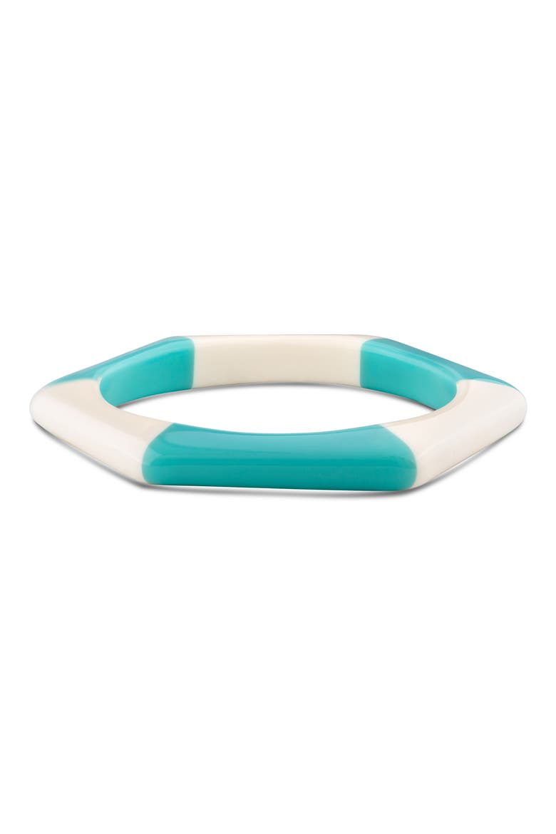 Hexagon Resin Bangle Bracelet, Main, color, IVORY/ TURQUOISE