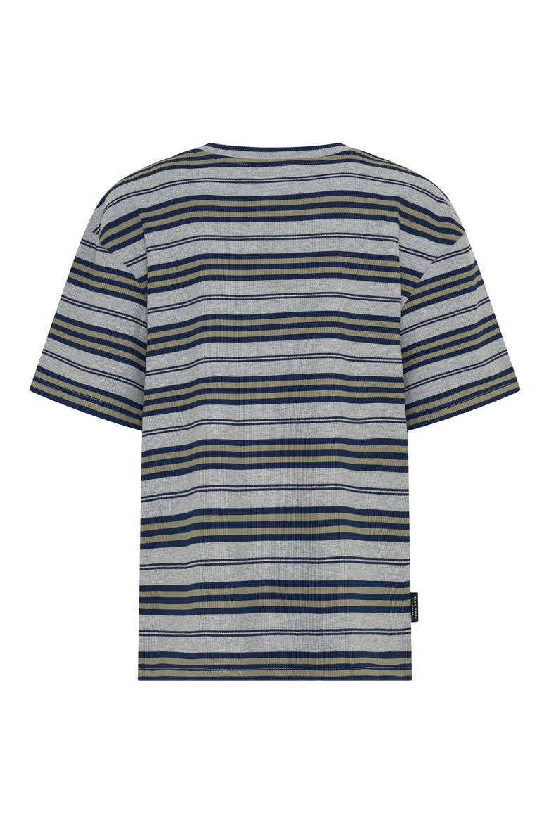 Kids' Stripe Rib Stretch Cotton T-Shirt, Alternate, color, GREY MULTI