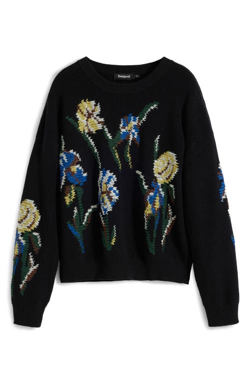 Desigual Floral Embroidered Sweater In Black