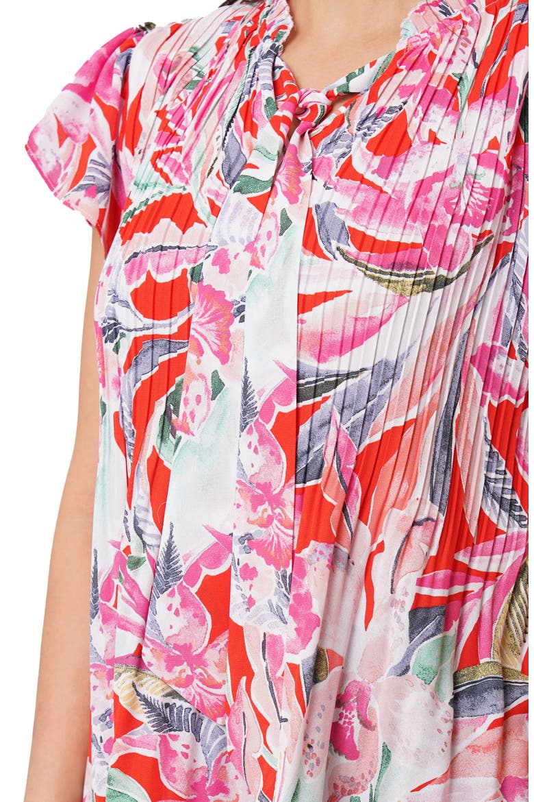 Pleated Tie Neck Short Sleeve Top, Alternate, color, MAGDELENA