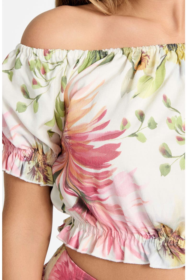 Elodie Off the Shoulder Crop Top, Alternate, color, PAINTED DAISIES PRINT