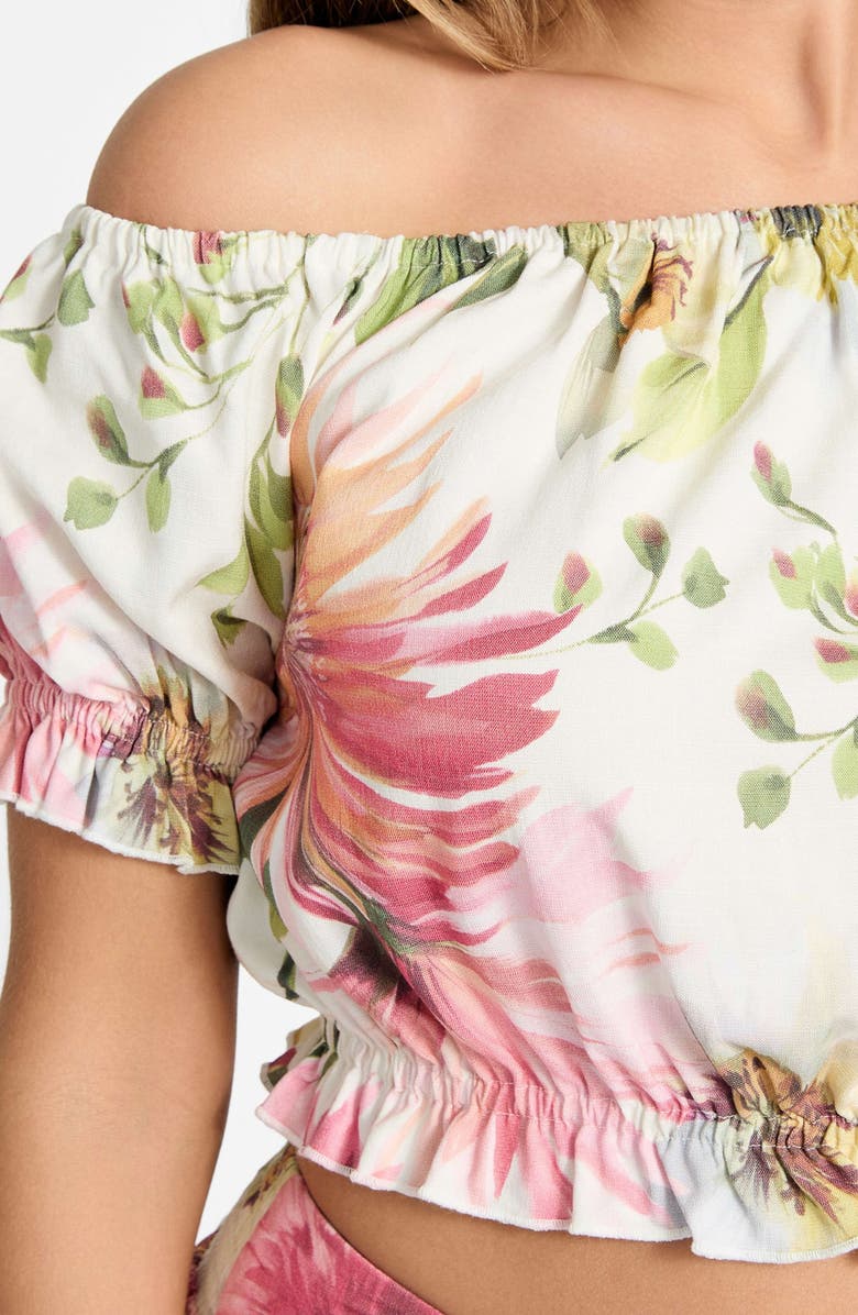 GUESS Elodie Off the Shoulder Crop Top, Alternate, color, Painted Daisies Print