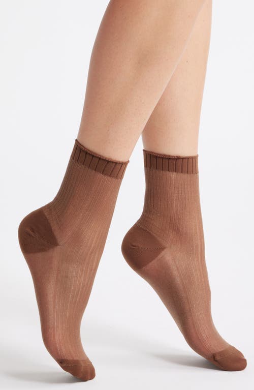 Nordstrom Sparkle Sheer Rib Quarter Socks In Brown