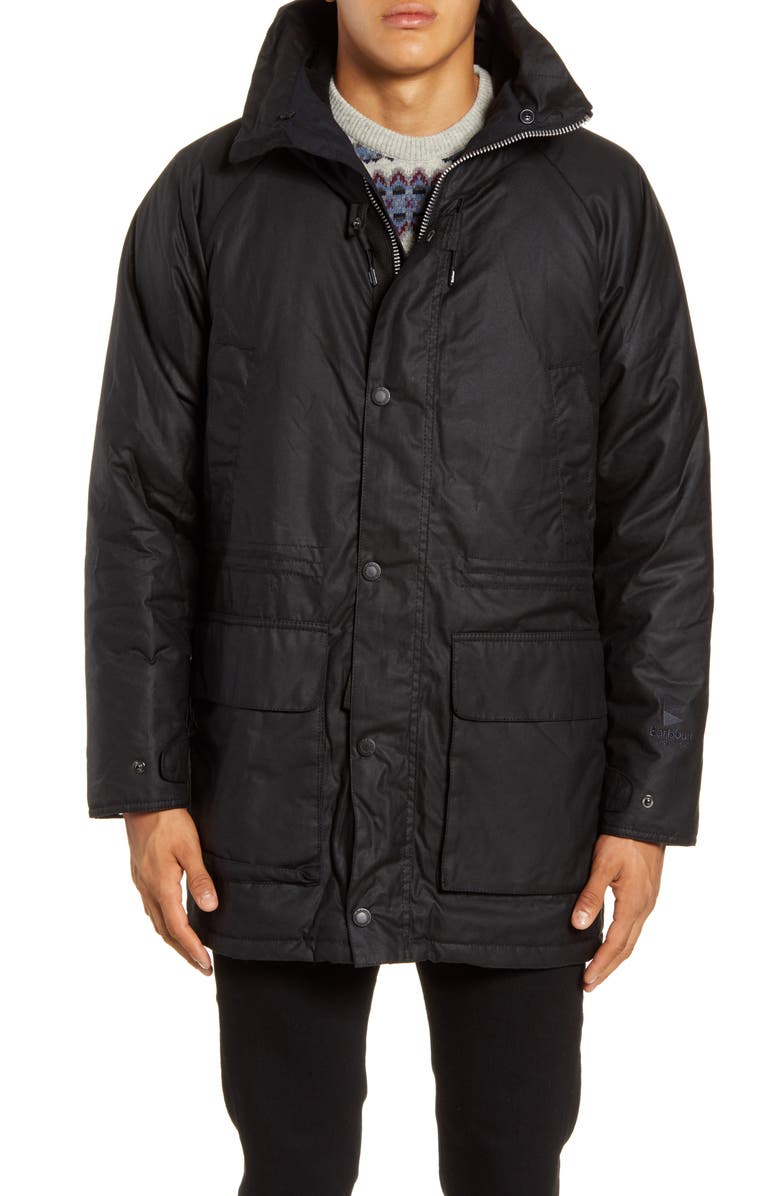 Barbour Fenton Hooded Waxed Cotton Jacket, Alternate, color,