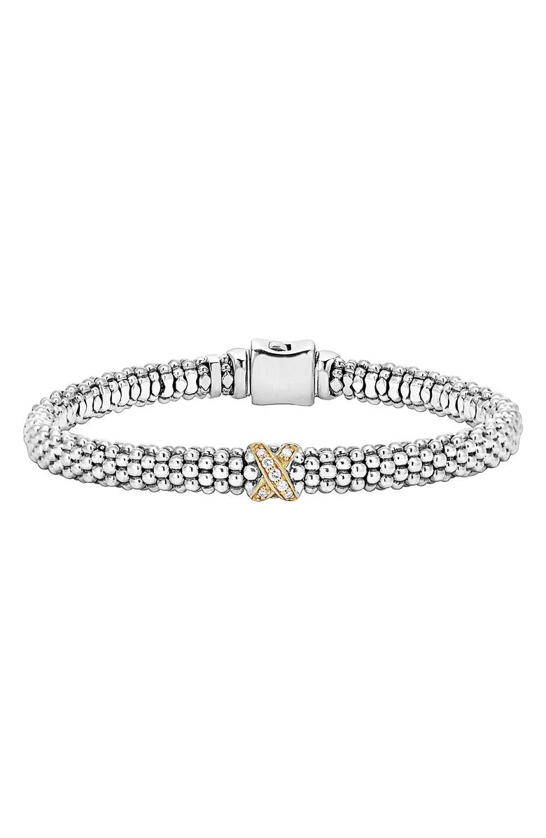 LAGOS Signature Caviar Diamond Rope Bracelet, Main, color, Sterling Silver/ Gold