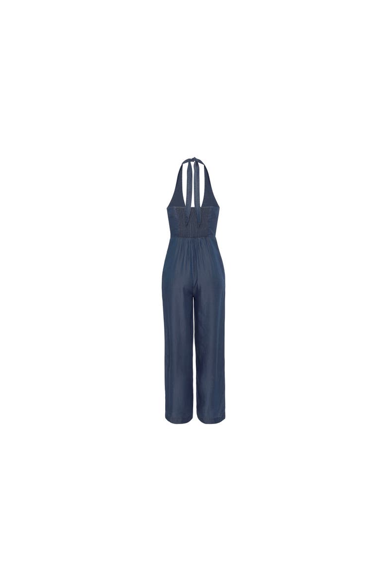 Denim Look Halterneck Jumpsuit, Alternate, color, Blue
