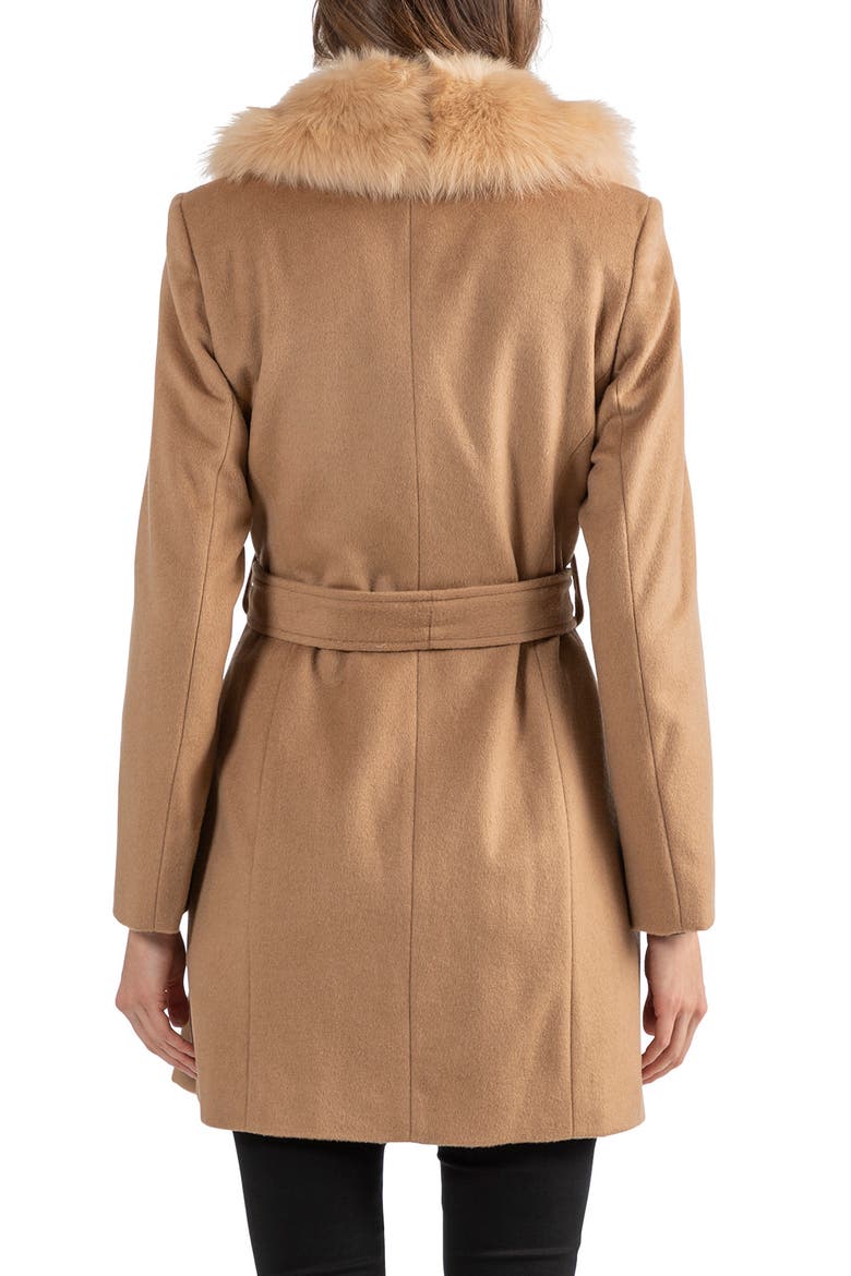 Toscana Genuine Lamb Shearling Collar Wool Blend Coat, Alternate, color, CAMEL
