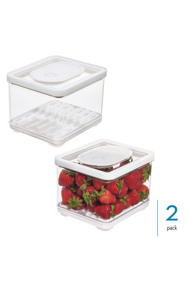 iDesign Small Fridge Produce Bin with Drainage Tray - Set of 2 - Clear, Alternate, color,