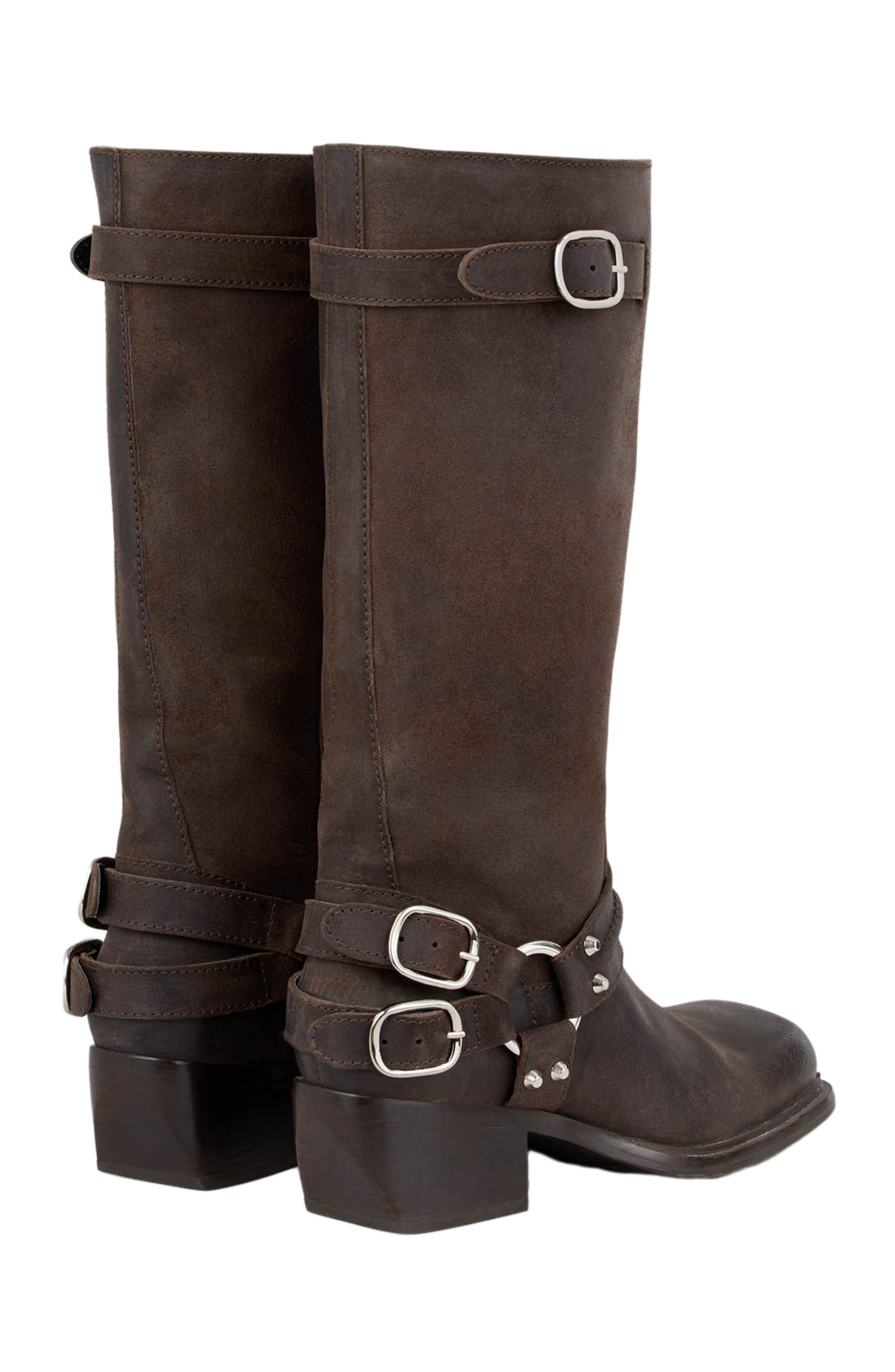 SANDRO Leather buckle boots, Alternate, color, Brown