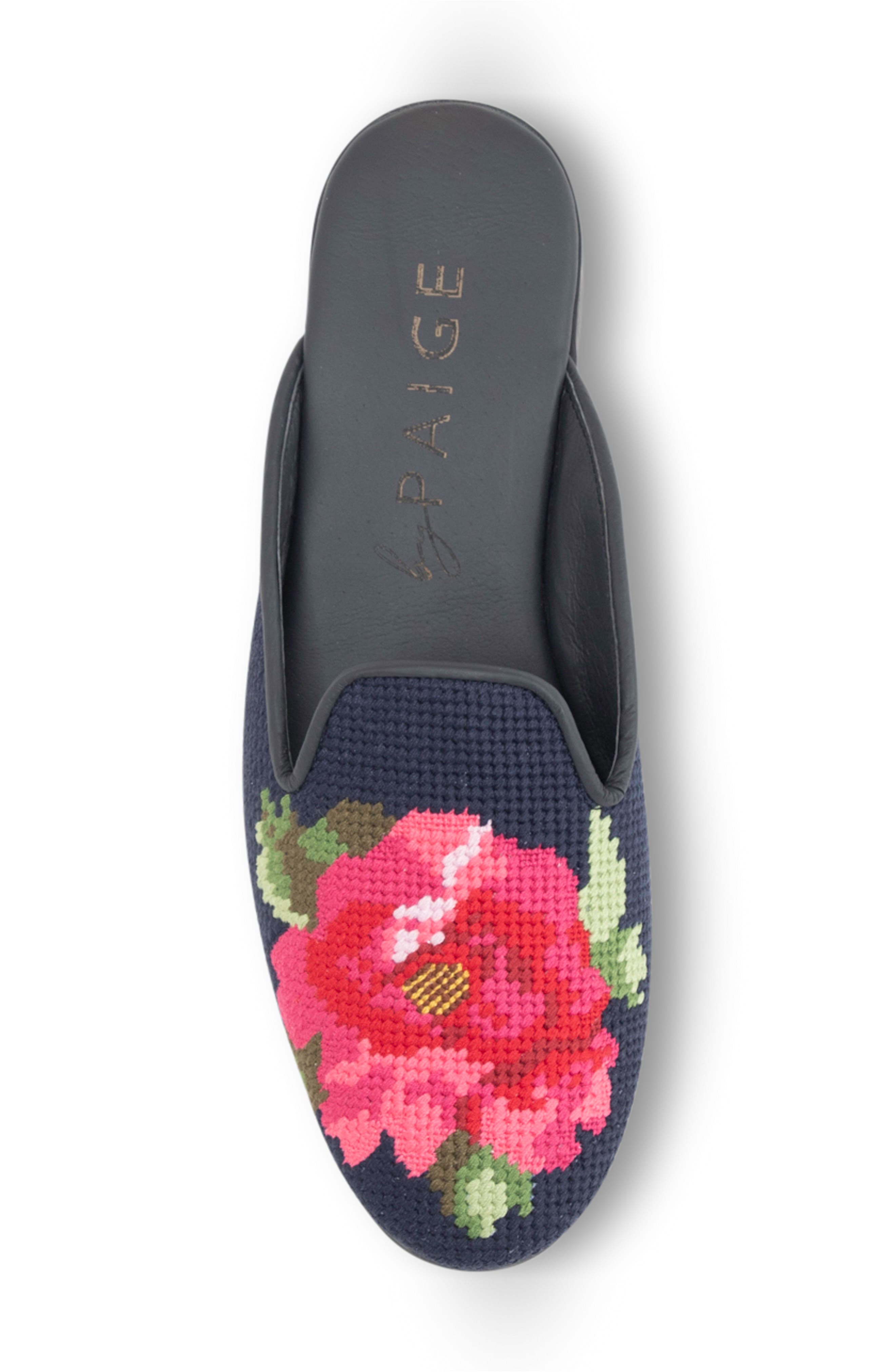 ByPaige Floral Needlepoint Mule, Alternate, color, Navy