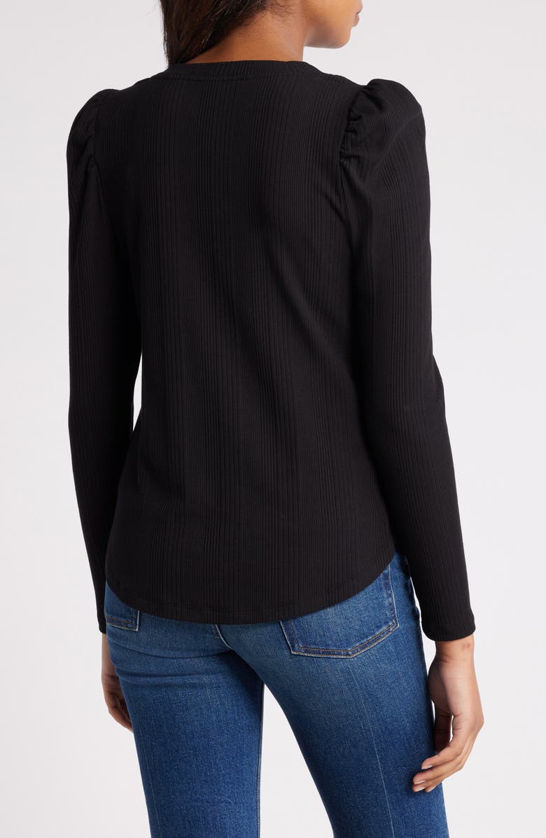 Wit & Wisdom Puff Shoulder Rib Top, Alternate, color, Black