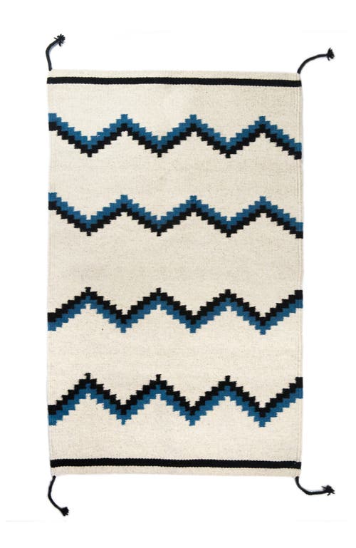 ARCHIVE NEW YORK ARCHIVE NEW YORK ZAPOTEC BLUE AND BLACK ZIG ZAG HANDWOVEN FLATWEAVE WOOL RUG