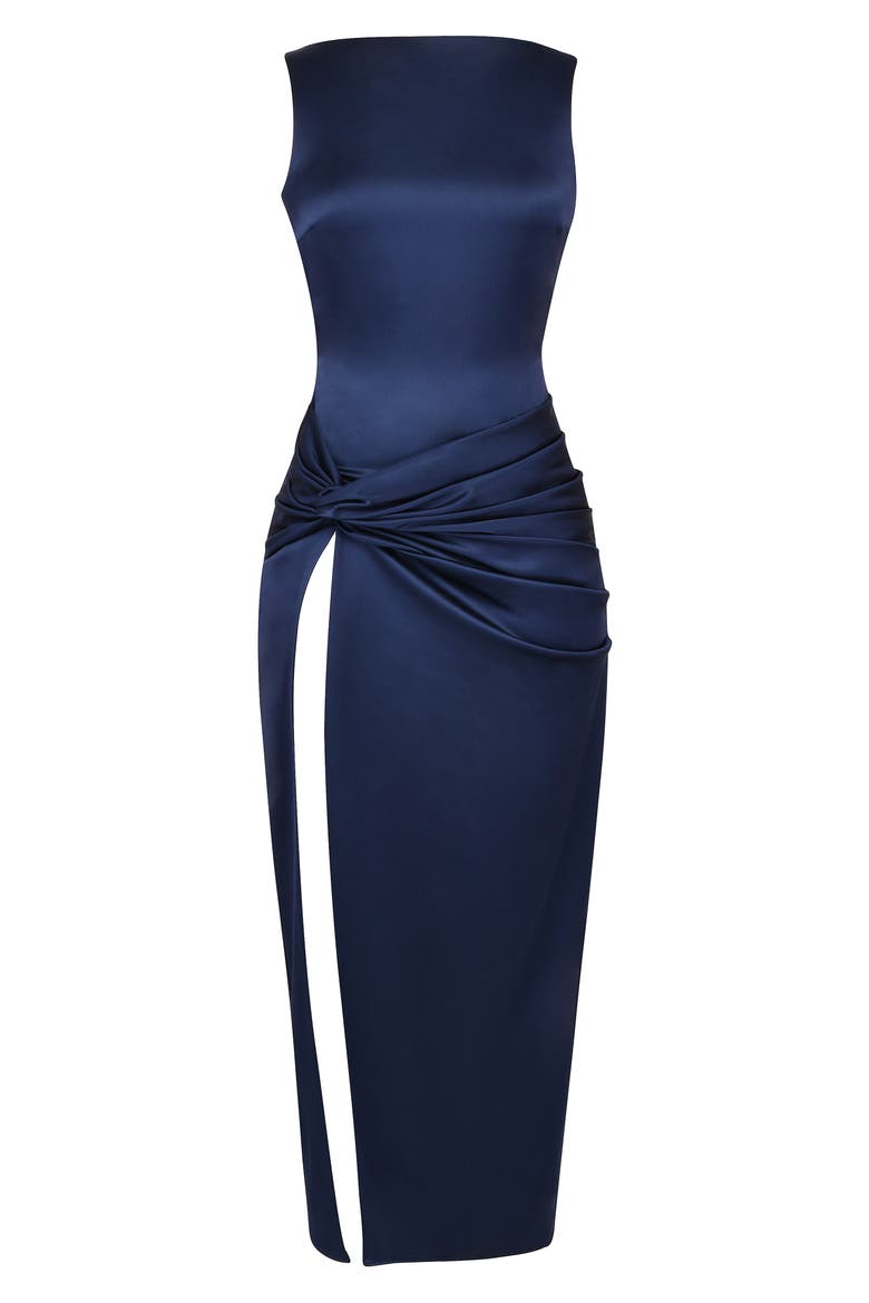 Roxanne Slit Satin Maxi Dress, Alternate, color, NAVY