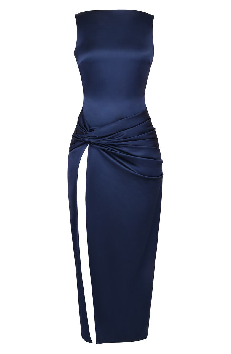 HOUSE OF CB Roxanne Slit Satin Maxi Dress, Alternate, color, Navy